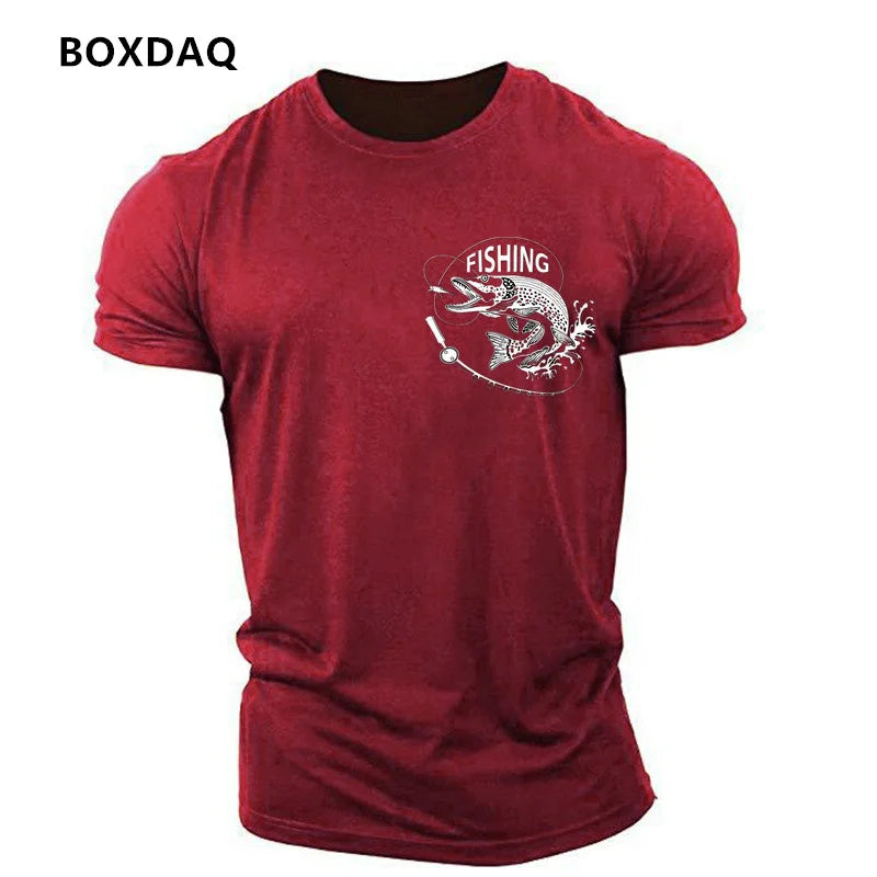 Outdoor Fishing Clothing Men's T-Shirts Short Sleeve Fish Print O-Neck Fitness Sports Tops Summer Beach Casual O-Neck Male Tees