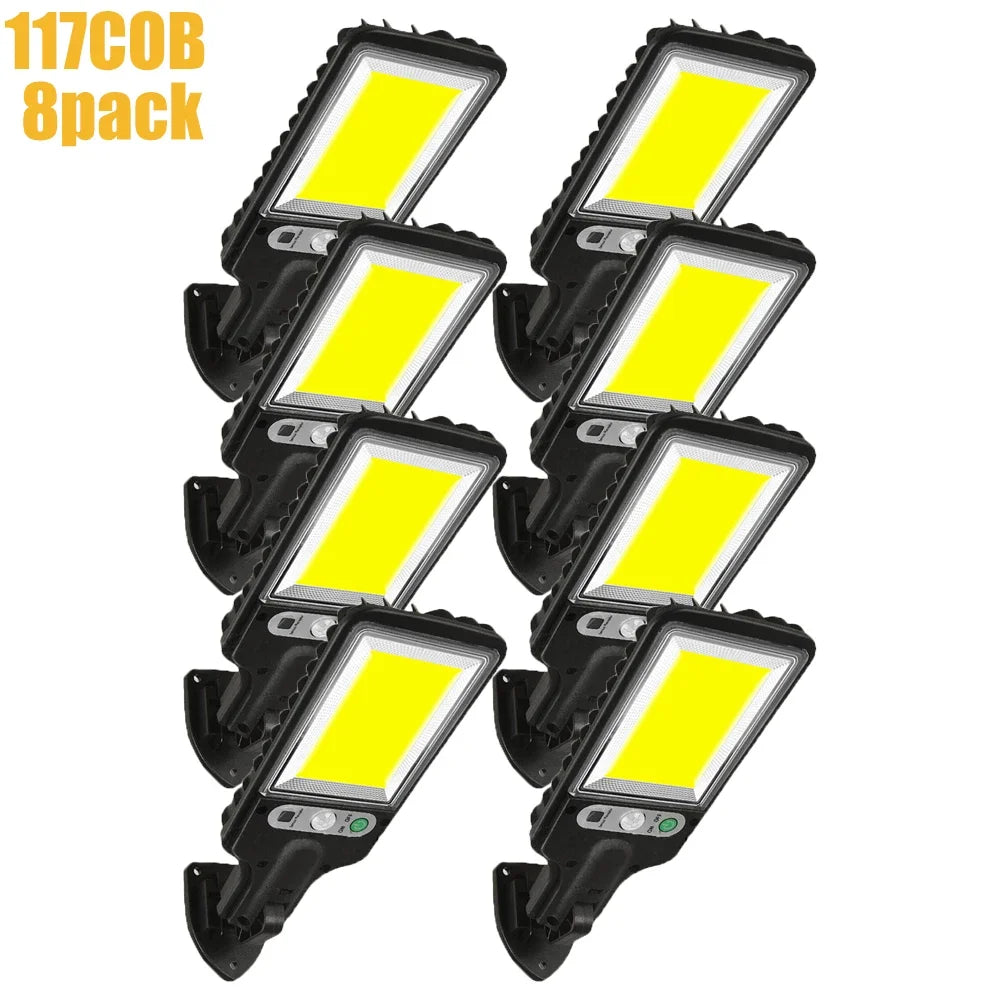 Solar Motion Sensor Lights Solar Powered LED Security Lights with 117 COB 3 Lighting Modes for Garden Fence Patio Garage