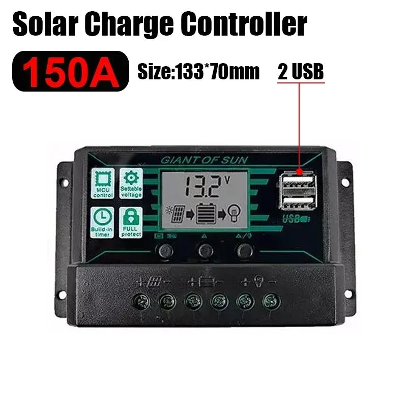 10/20/30/40/50/60/70/80/90/100/150A Solar Controller Digital Display LCD Screen 12V 24V Solar Panels Battery Charge Controller