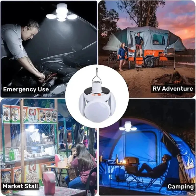 Portable Solar Camping Lantern Led Rechargeable Outdoor Hanging Tent Lamp Folding LED Football Bulbs With Hook Emergency Lights
