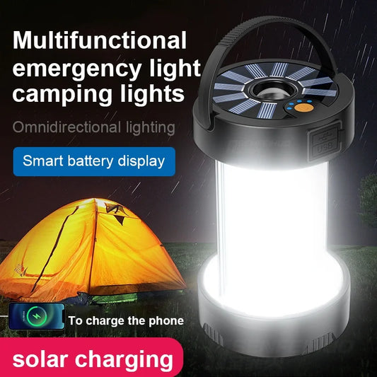 Solar LED Camping Lantern Light Outdoor Waterproof Emergency Rechargeable Multifunctional Portable Tent Flashlight