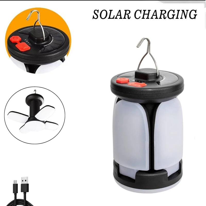 Solar Camping Light,USB/Solar Recharge Portable Lamp with 2000mAh Battery 6 Lighting Modes Outdoor Portable Hanging Tent Light