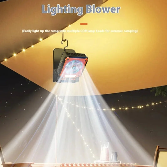 Solar Powered Camping Light with Fan Folding Portable Desk Lamp Rechargeable Battery for Outdoor Hiking Fishing Camping