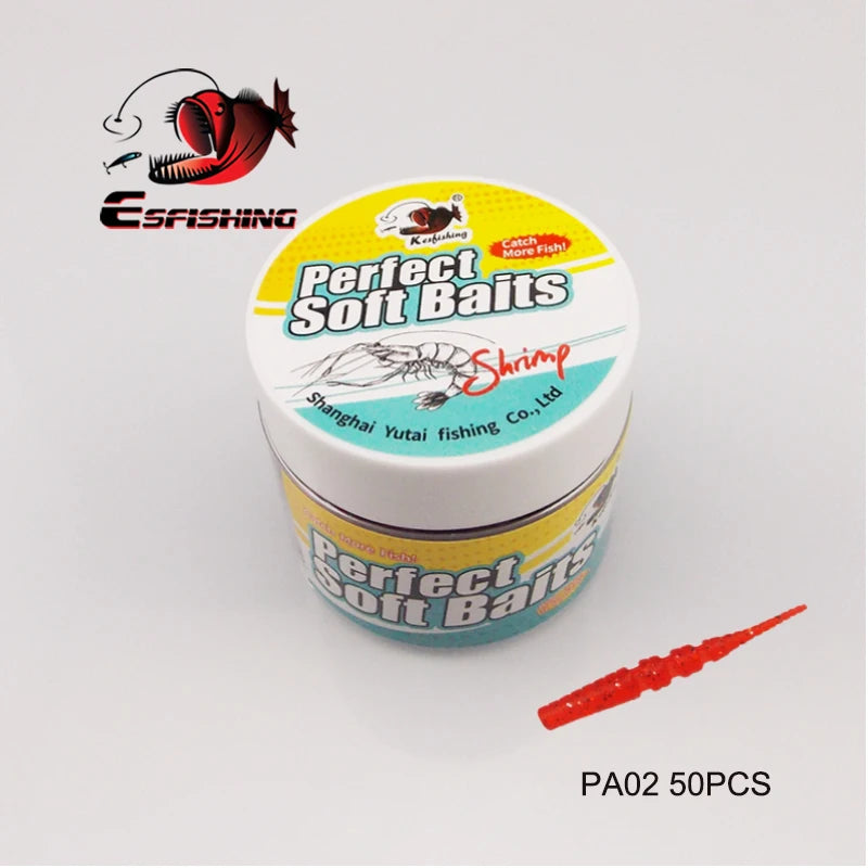 ESFISHING Worm Lures Ice Fishing Bait Soft Polaris 42mm 50pcs Sinking Lures Pesca Cheap Fishing Tackle Spinnerbait Ice Fishing