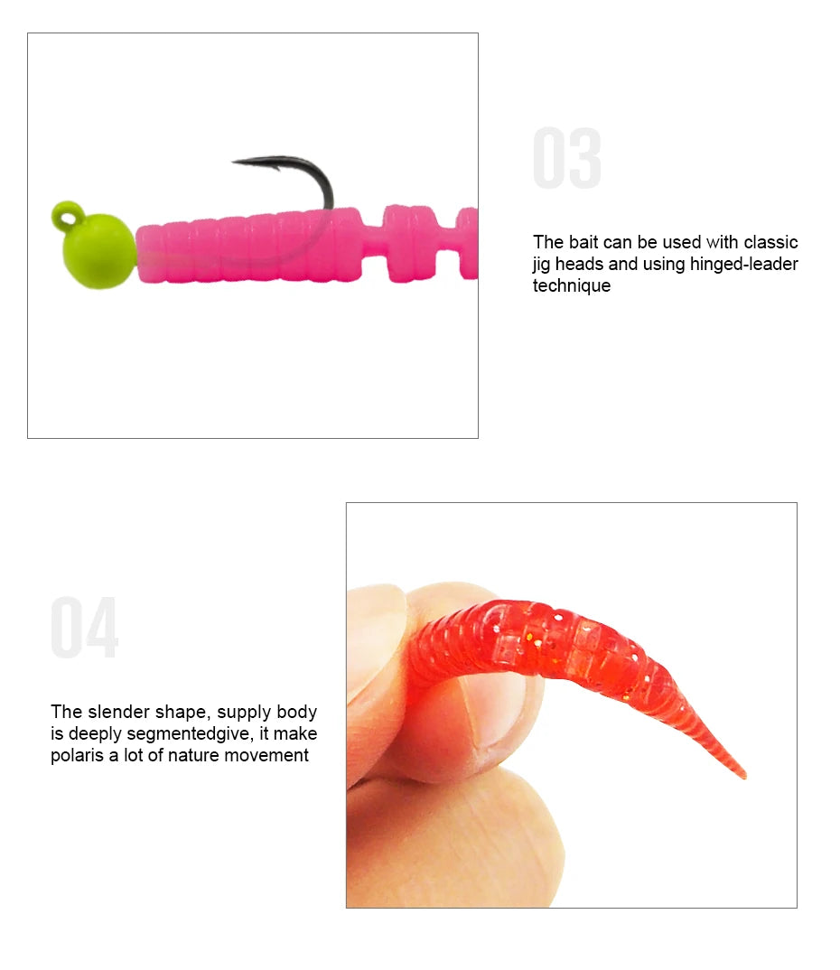 ESFISHING Worm Lures Ice Fishing Bait Soft Polaris 42mm 50pcs Sinking Lures Pesca Cheap Fishing Tackle Spinnerbait Ice Fishing