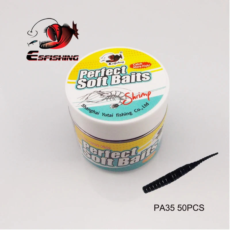 ESFISHING Worm Lures Ice Fishing Bait Soft Polaris 42mm 50pcs Sinking Lures Pesca Cheap Fishing Tackle Spinnerbait Ice Fishing