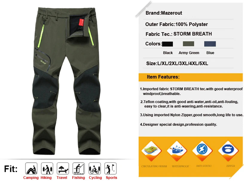 Men Winter New Warm Hiking Trekking Fishing Camping Climbing Trousers Oversize 6XL Waterproof Outdoor Women Cycling Fleece Pants