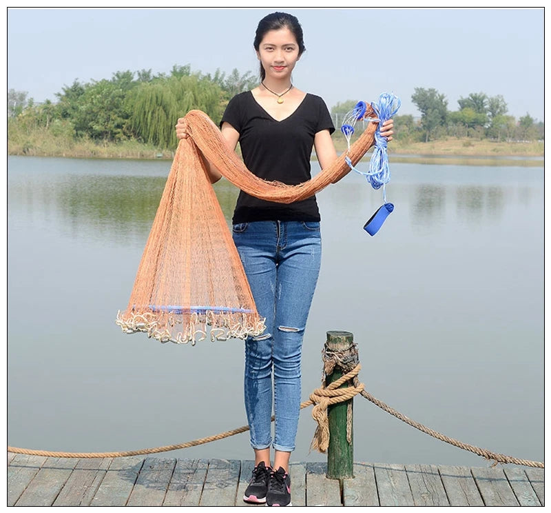 Finefish Cast Net Catch Fishing  Net Small Mesh American Style Throw Network Outdoor Hunting Tool