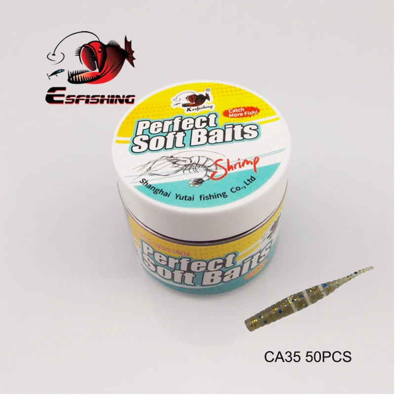 ESFISHING Worm Lures Ice Fishing Bait Soft Polaris 42mm 50pcs Sinking Lures Pesca Cheap Fishing Tackle Spinnerbait Ice Fishing