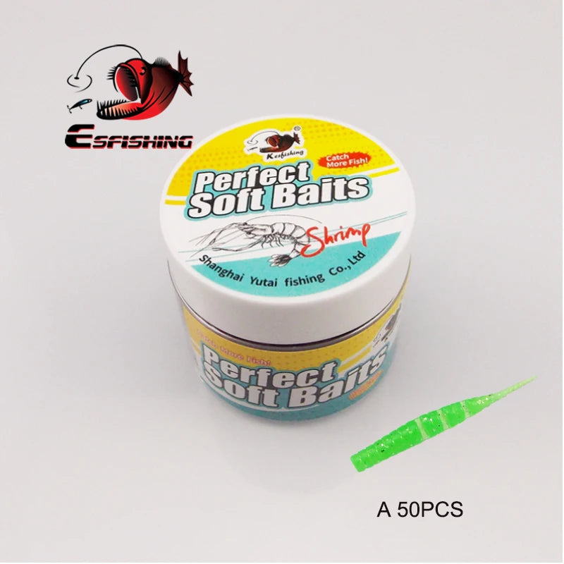 ESFISHING Worm Lures Ice Fishing Bait Soft Polaris 42mm 50pcs Sinking Lures Pesca Cheap Fishing Tackle Spinnerbait Ice Fishing