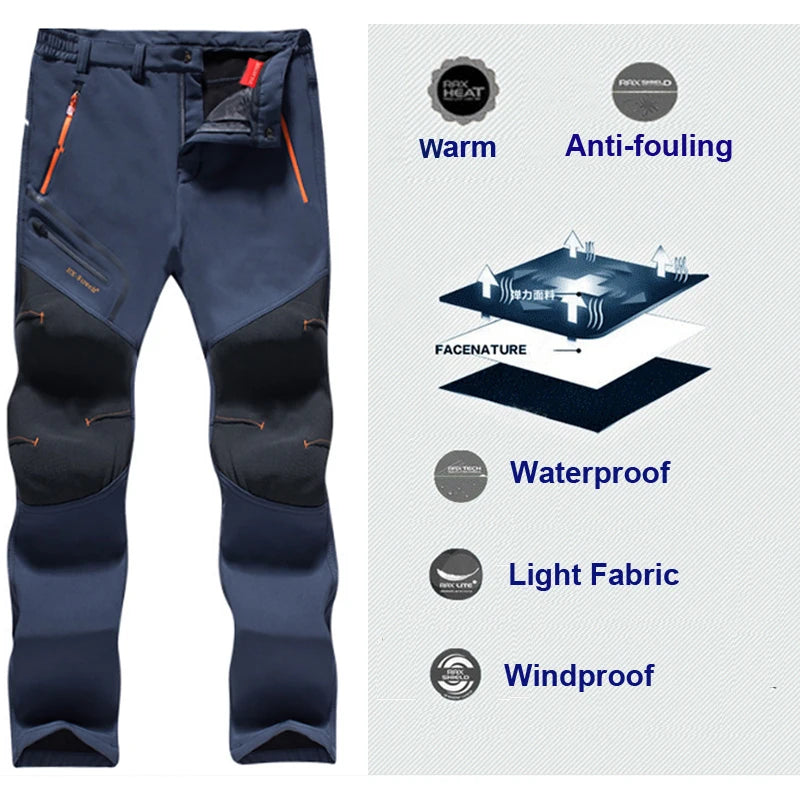 Men Winter New Warm Hiking Trekking Fishing Camping Climbing Trousers Oversize 6XL Waterproof Outdoor Women Cycling Fleece Pants