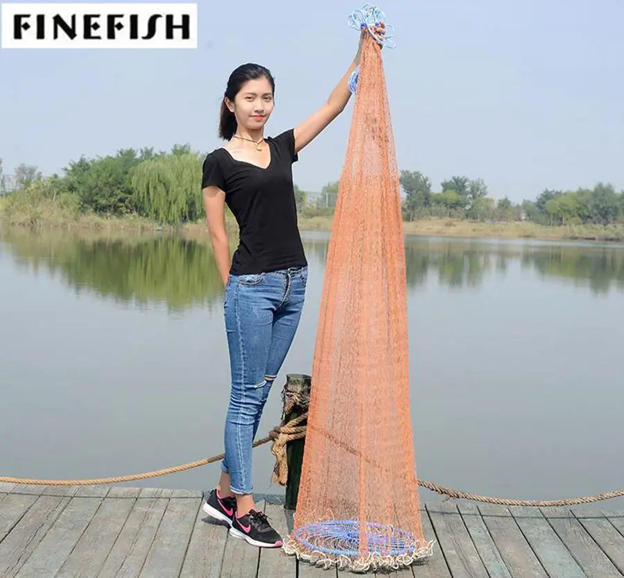 Finefish Cast Net Catch Fishing  Net Small Mesh American Style Throw Network Outdoor Hunting Tool