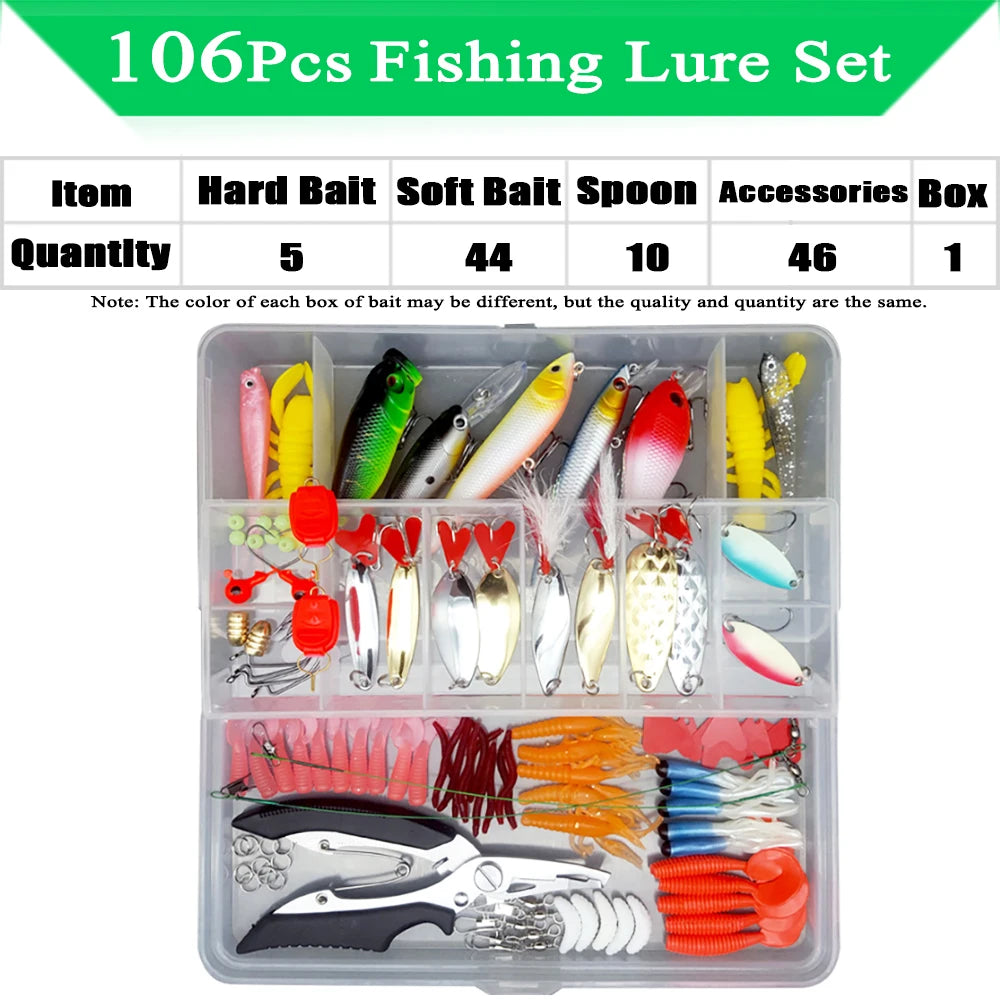 Fishing Lure Kit Soft and Hard Bait Set Gear Layer Minnow Metal Jig Spoon For Bass Pike Crank Tackle Accessories with Box