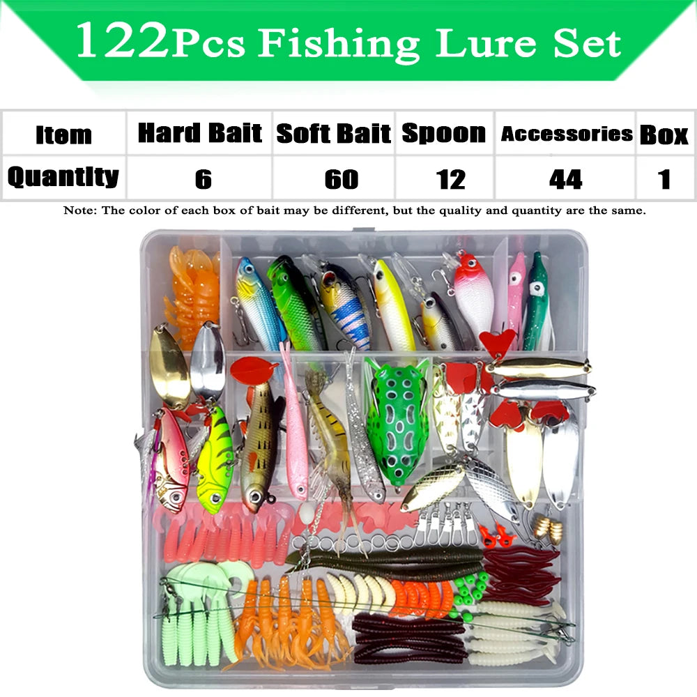 Fishing Lure Kit Soft and Hard Bait Set Gear Layer Minnow Metal Jig Spoon For Bass Pike Crank Tackle Accessories with Box