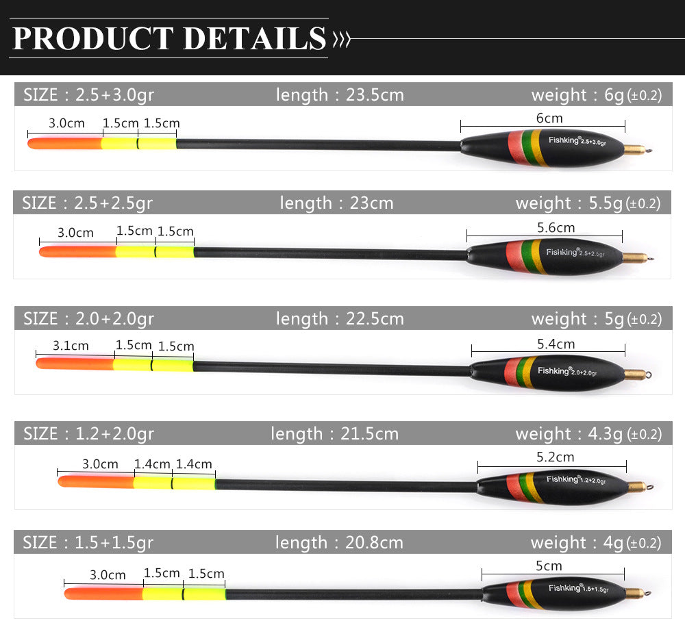 5 pieces of outdoor fishing gear accessories for fishing float with lead shirt wood, large buoyancy, and thickened tail