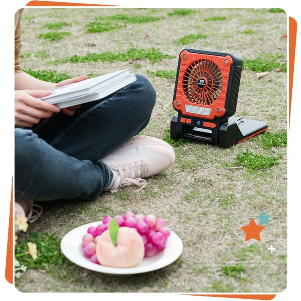 Solar Powered Camping Light with Fan Folding Portable Desk Lamp  Rechargeable Battery for Outdoor Hiking Fishing Camping