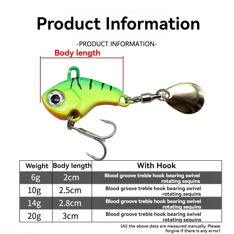 Fishing Lure Set 5pcs Wobble Rotating Metal VIB Vibration Bait Spinner Spoon Jig Sea Lures Artificial Hard Baits Sequins Tackle