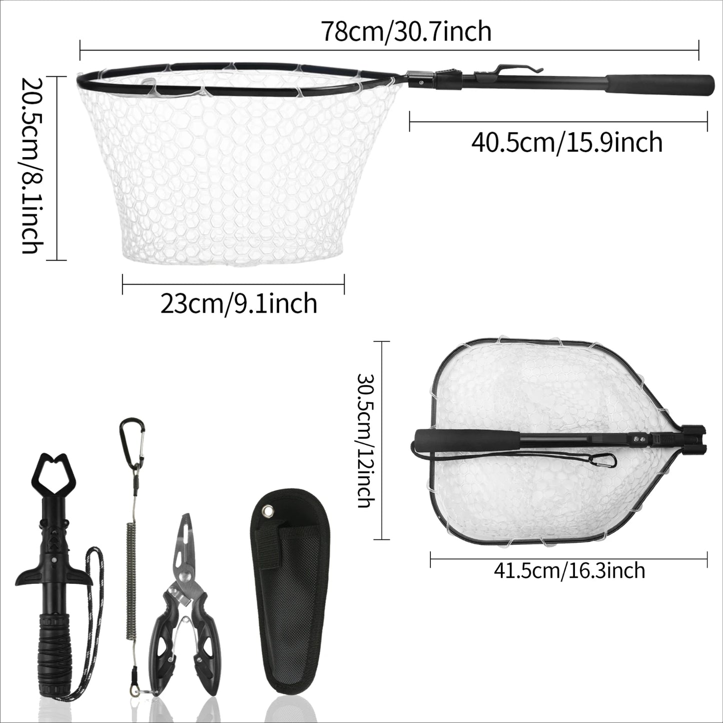 Fishing Tool Kit Fishing Net with Pliers Hook Remover Fish Gripper for Kayak Durable Foldable Fishing Tool Accessories Man Gifts