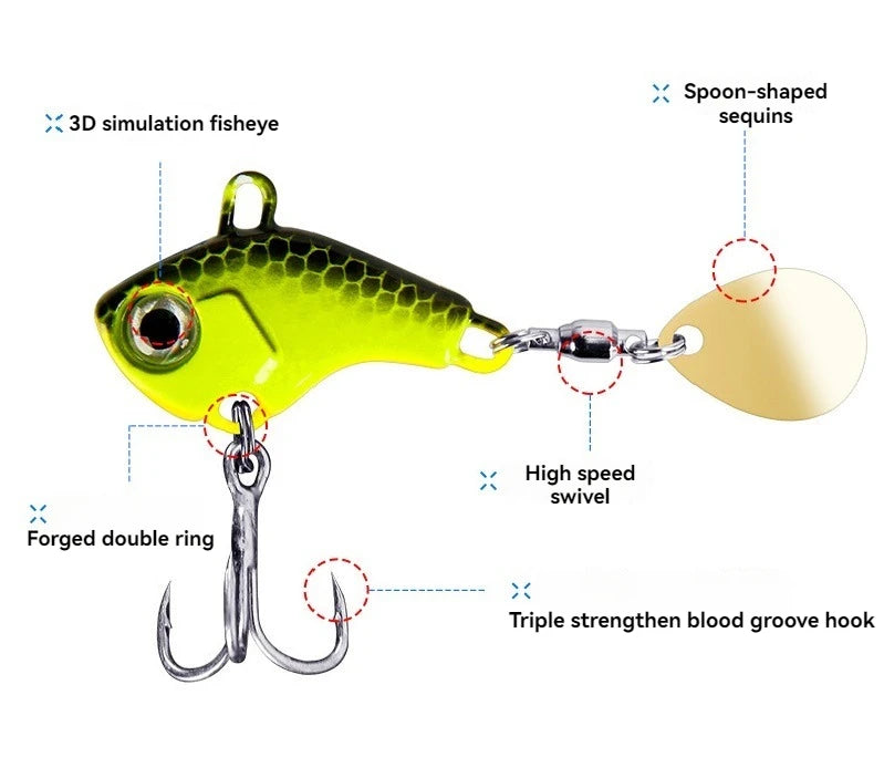 Fishing Lure Set 5pcs Wobble Rotating Metal VIB Vibration Bait Spinner Spoon Jig Sea Lures Artificial Hard Baits Sequins Tackle
