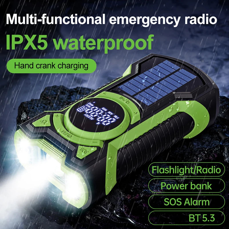 Solar Power Emergency Outdoor Camping AM/FM/NOAA Weather Radio Hand Crank Generator Radio with Flashlight Power Bank SOS Alarm