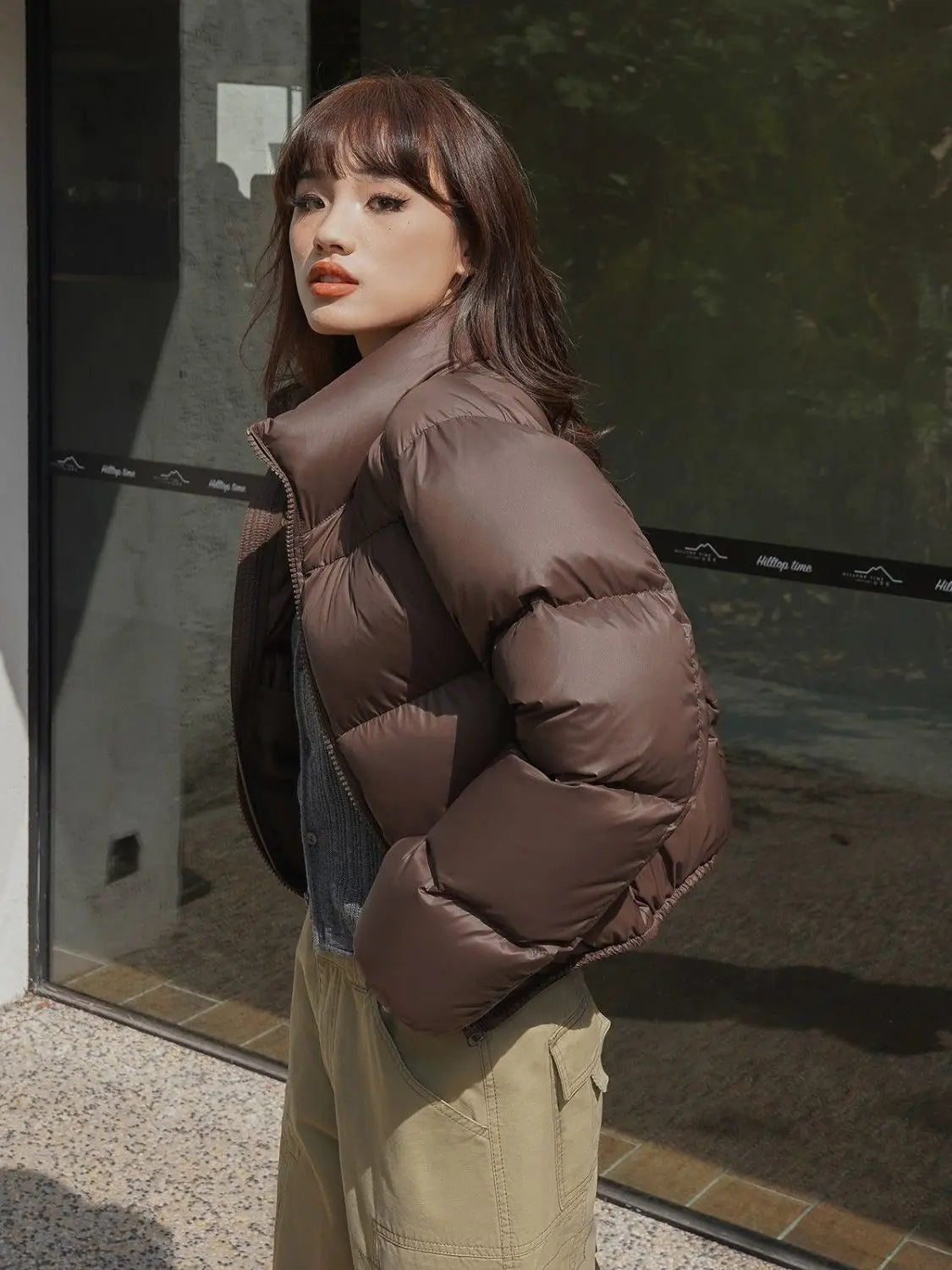 Winter Clothes Women Warm Cropped Jacket Y2K Luxury Design Windproof Coat Thick Parkas Long Sleeve Top Puffer Jacket Black Brown