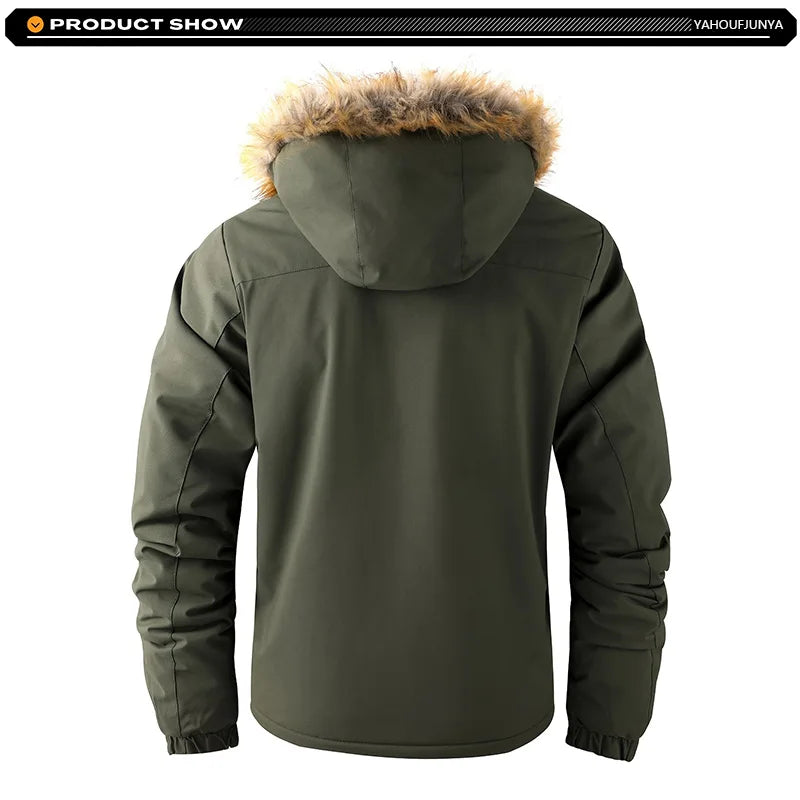 New Winter Men Outwear Fleece Warm Removable Hooded Hiking Jacket Men Outdoor Windproof Casual Fashion Jacket Coat Male Clothing