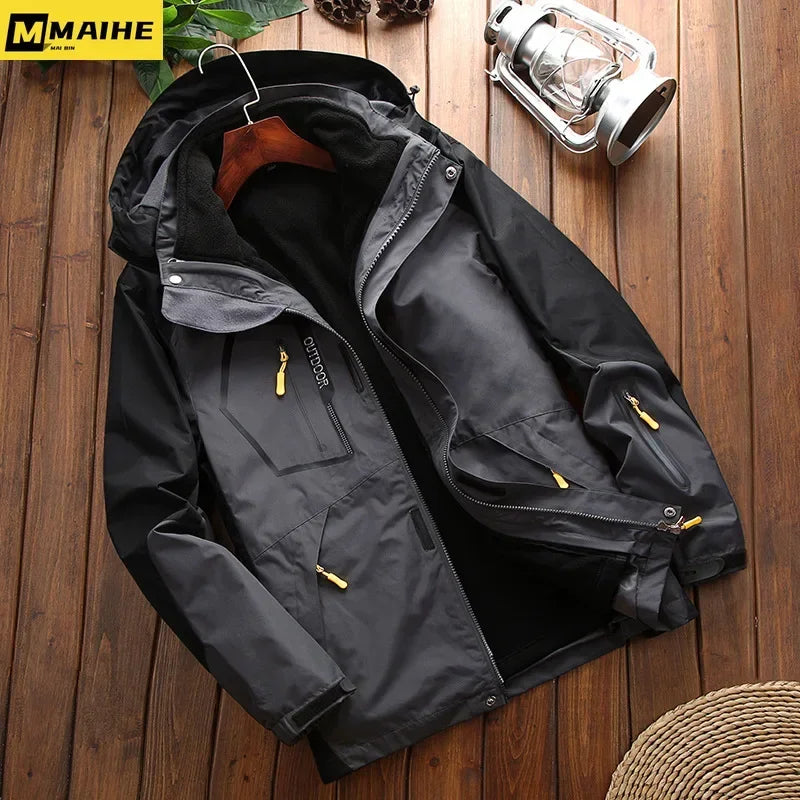 Winter 2 In 1 Warm Jacket Sportwear Ski Camping Coat Softshell Waterproof Outdoor Jacket Men Windbreaker Climbing Hiking Coats