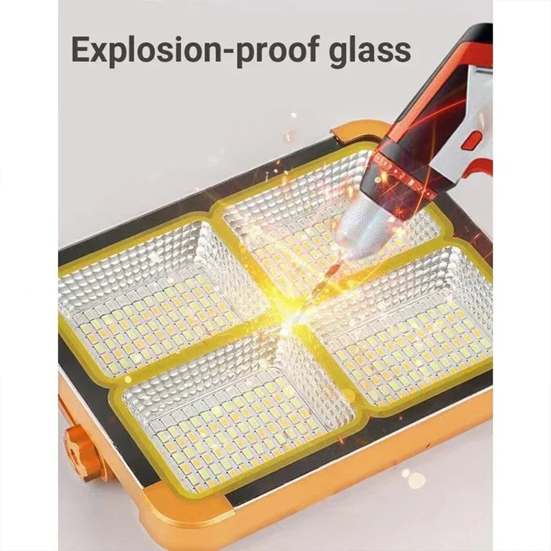 Solar Portable Camping Light with Stand, Battery Rechargeable Lamp, LED Cordless Flood Lights for Work, Emergency Power Failure