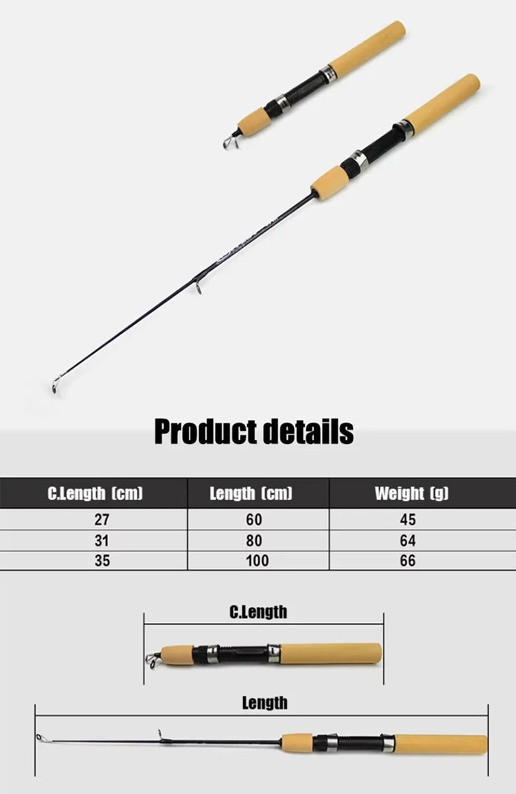 Weihe 60cm 80cm 100cm Fishing Tackle Carbon Mini Winter Ice Fishing Shrimp Rod