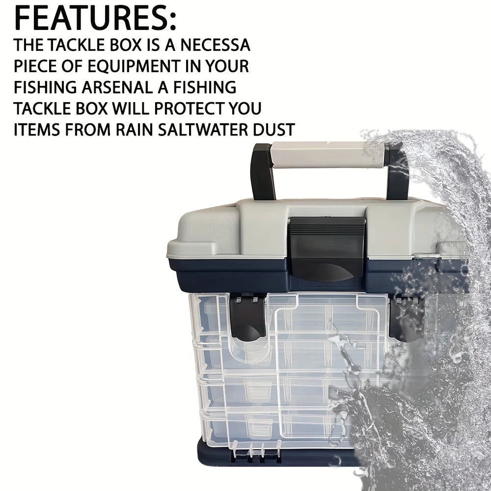 A portable fishing tackle box, a four-layer bait box, a grey fishing accessory storage box, a plastic fishing box (blank fish bo