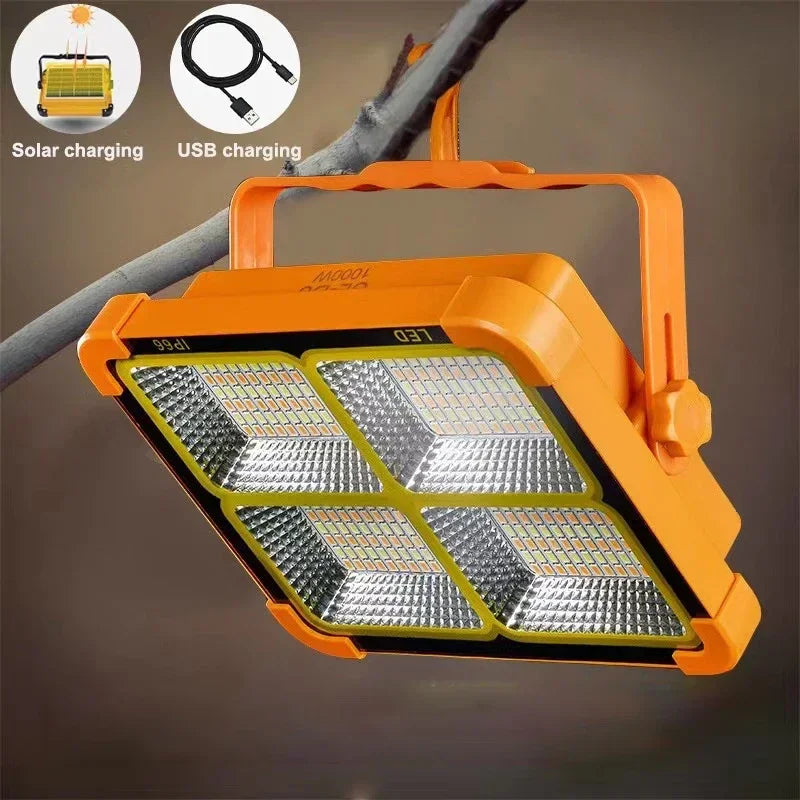 Solar Portable Camping Light with Stand, Battery Rechargeable Lamp, LED Cordless Flood Lights for Work, Emergency Power Failure