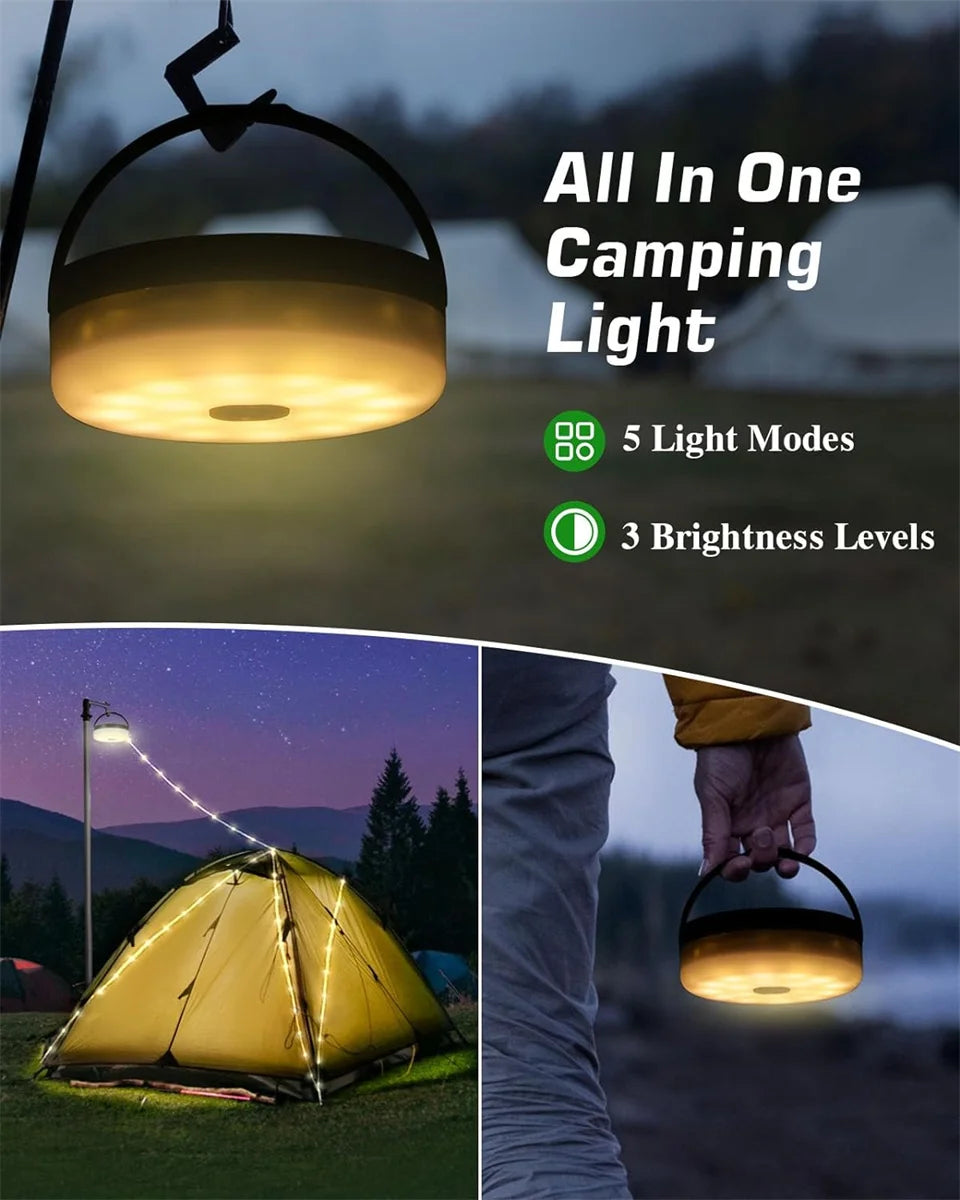 Solar Camping String Lights, 4 in 1 Camping String Lights Outdoor with 8 Lighting Modes, Solar Powered Camping Lights for Tent