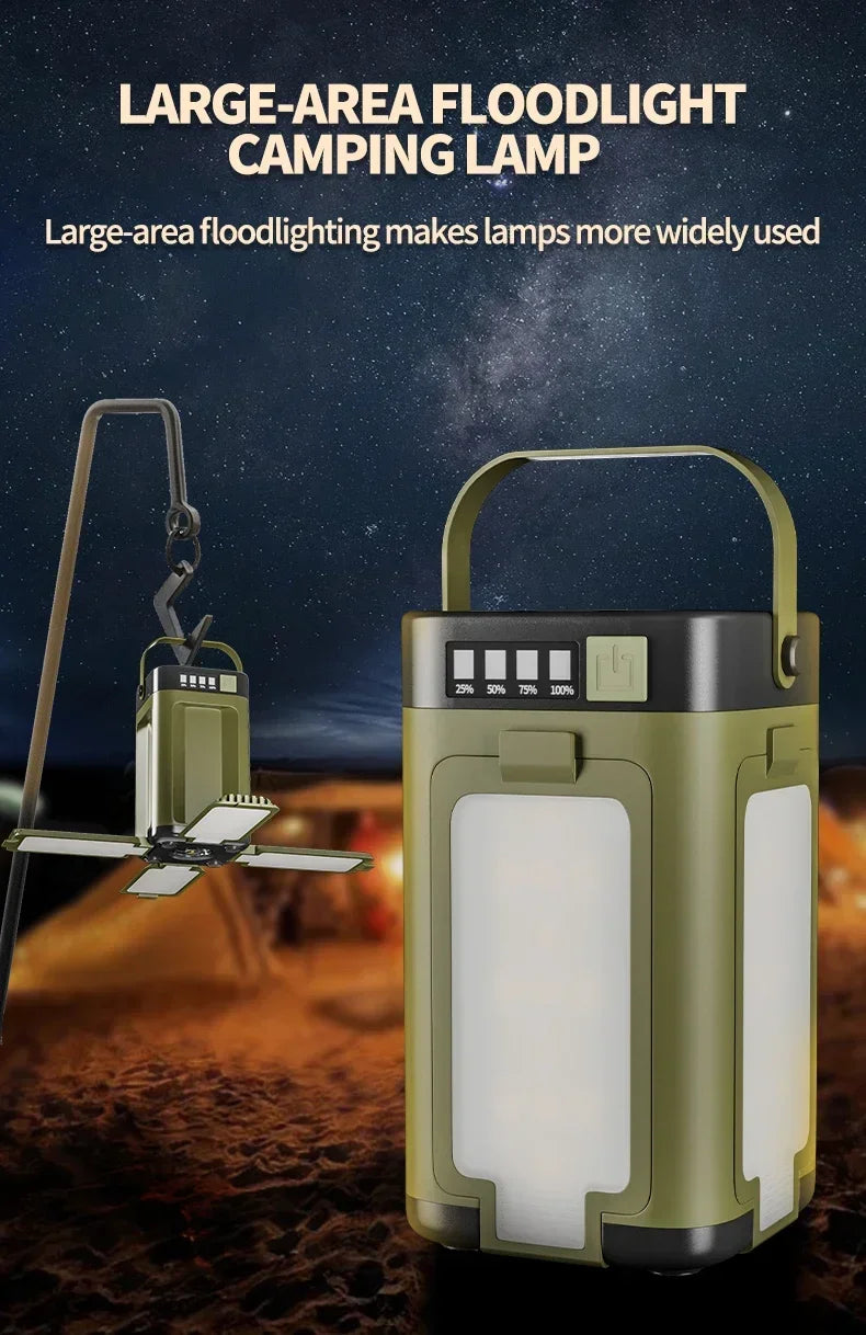 Solar Camping Light，USB/Solar Recharge Portable Lamp with 2000mAh Battery 6 Lighting Modes Outdoor Portable Hanging Tent Light