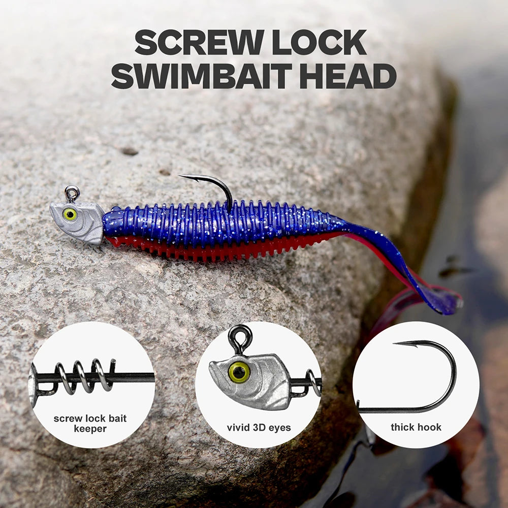 MrLurion 15pcs/Box 3.5g 5g 7g 10g 14g Screw lock jigging head fishing lure baits ,soft worm lure fishhook wobblers with 3D eyes