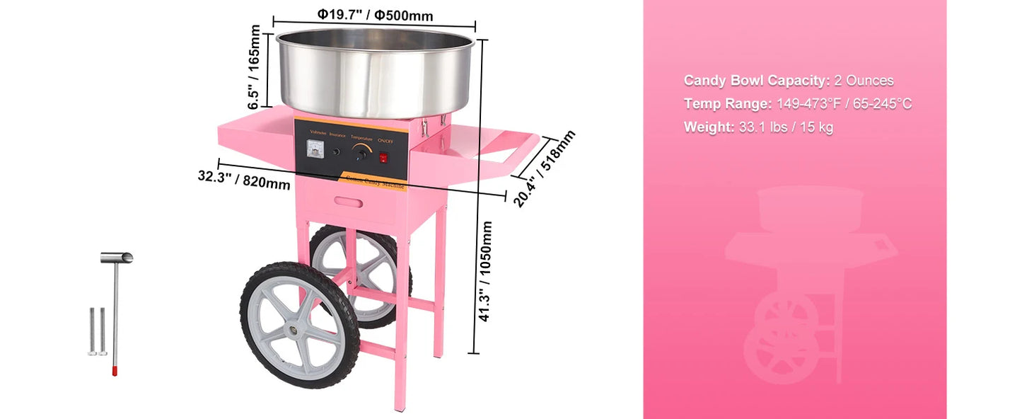 SucceBuy Electric Cotton Candy Machine Commercial Floss Maker w/ Stainless Steel Bowl Sugar Scoop and Drawer for Birthday Party