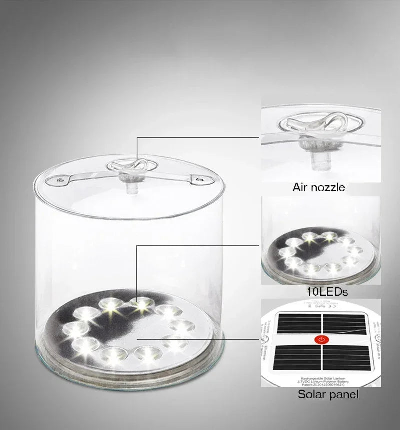 Solar Power Inflatable Camping Lights Outdoor LED Lamp Frosted Square Solar Panel Shed Light Emergency Hiking Lighting