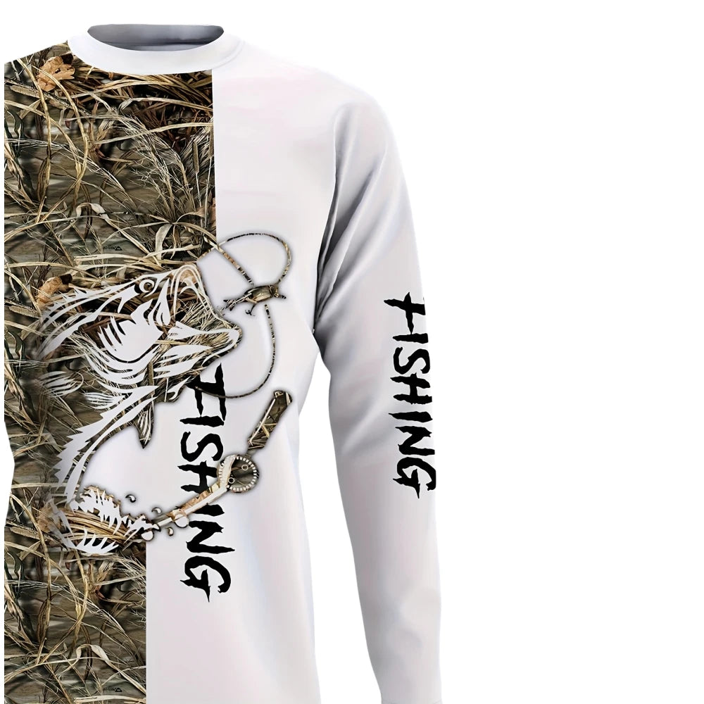 Fishing Shirts Men's T-Shirts Long Sleeve Mens Clothes Autumn Streetwear Crew Neck Pullovers Mens T Shirt Casual Men Clothing