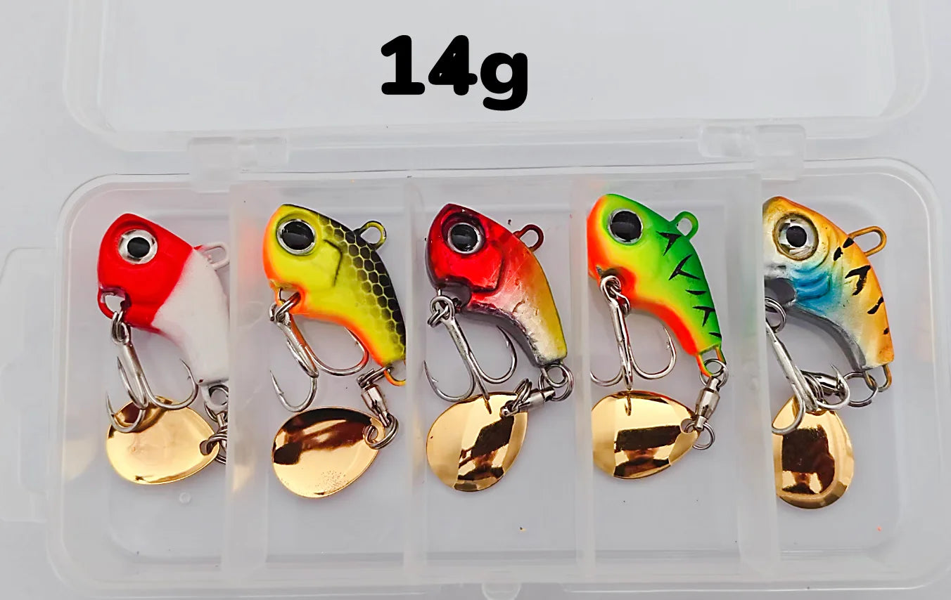 Fishing Lure Set 5pcs Wobble Rotating Metal VIB Vibration Bait Spinner Spoon Jig Sea Lures Artificial Hard Baits Sequins Tackle
