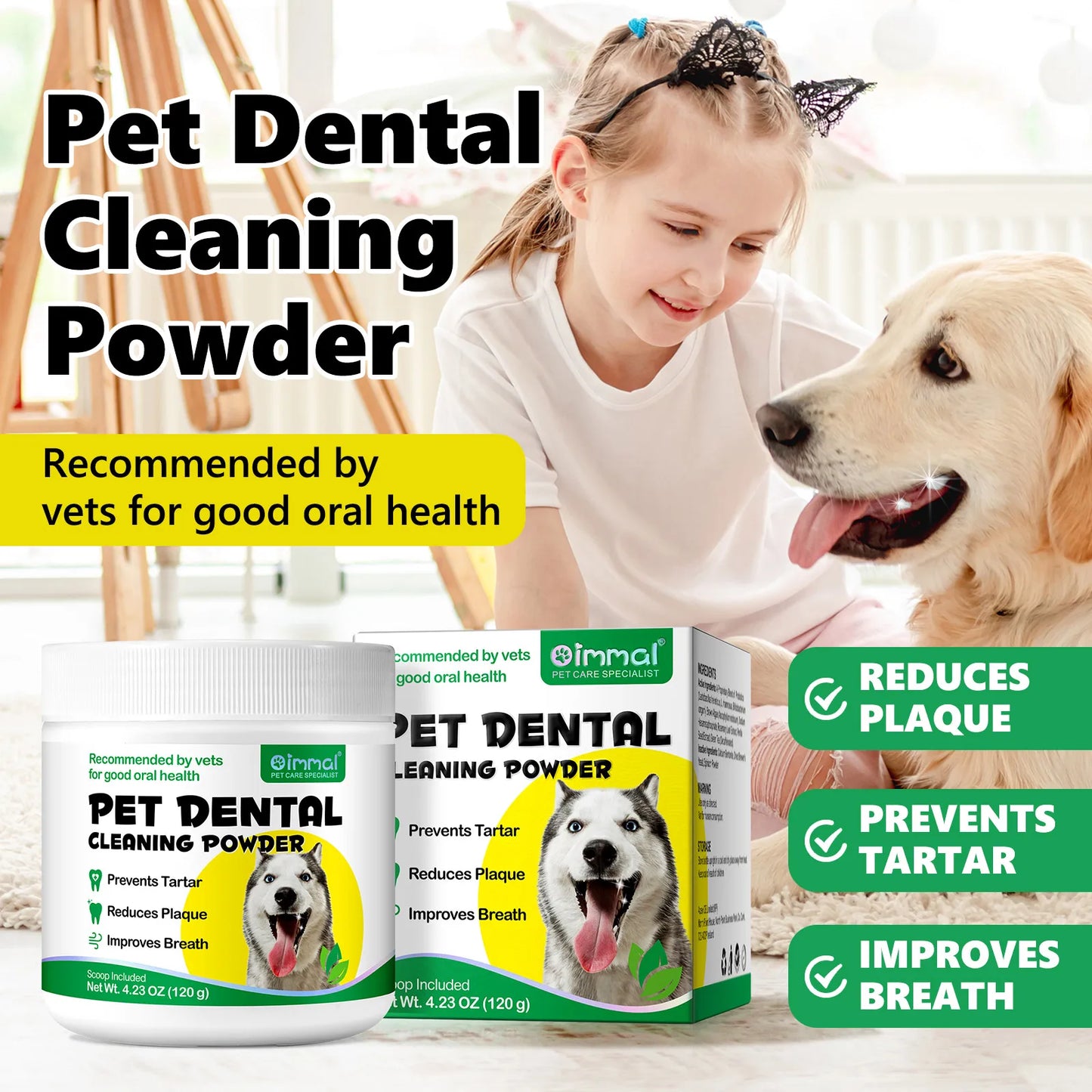 Pets Dental Clean Powder Recommended by vets for good oral health Reduces Plaque Prevents Tartar Improves Breath with Probiotics