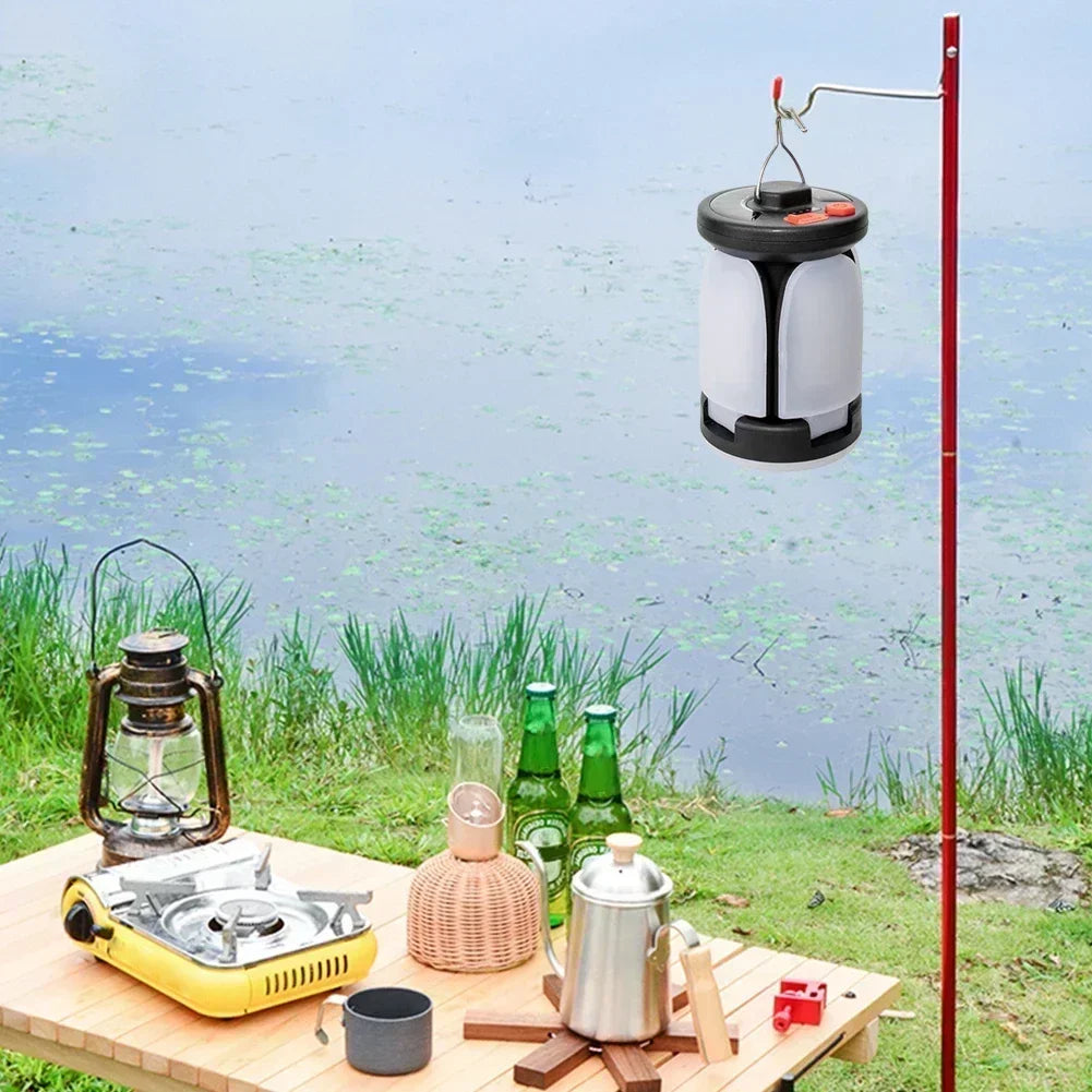 Solar Camping Light，USB/Solar Recharge Portable Lamp with 2000mAh Battery 6 Lighting Modes Outdoor Portable Hanging Tent Light