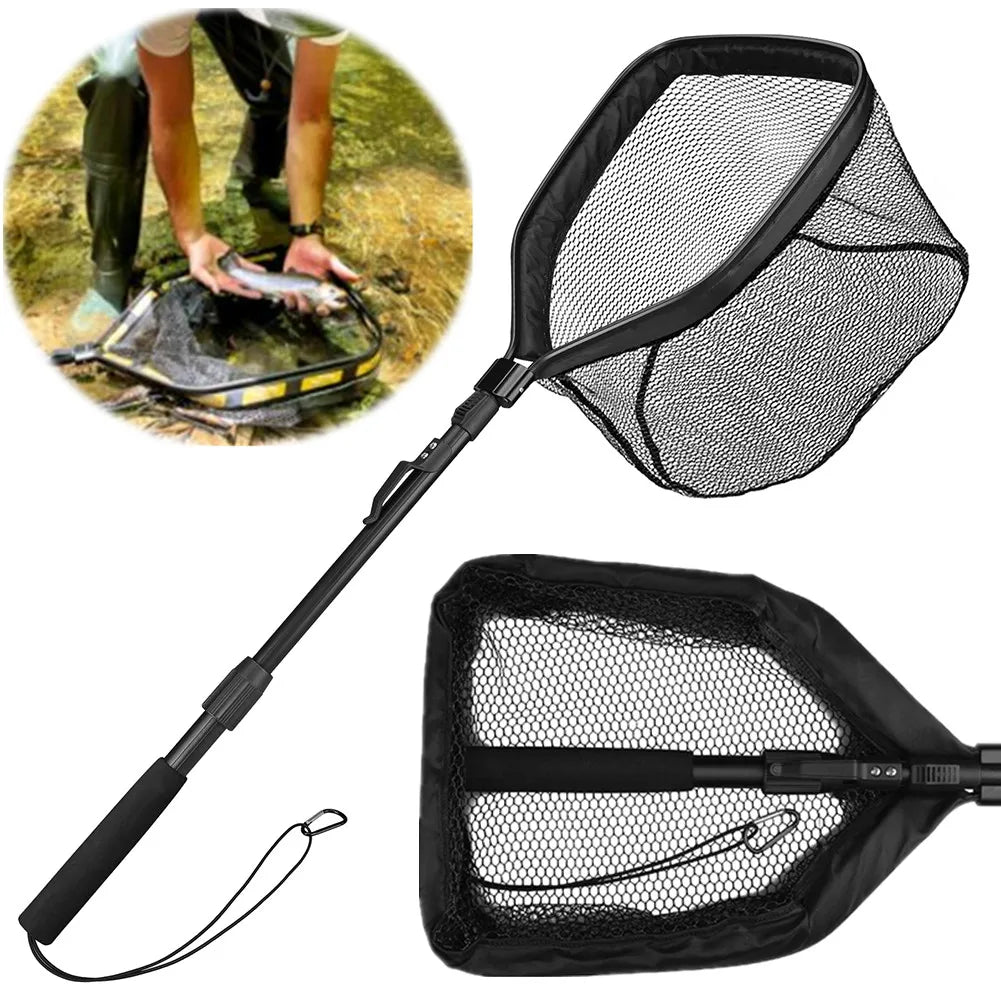 Floating Fishing Net Foldable Landing Net Easy Catch&Release with Telescopic Pole Rubber Coated Fish Net for Saltwater Freshwate