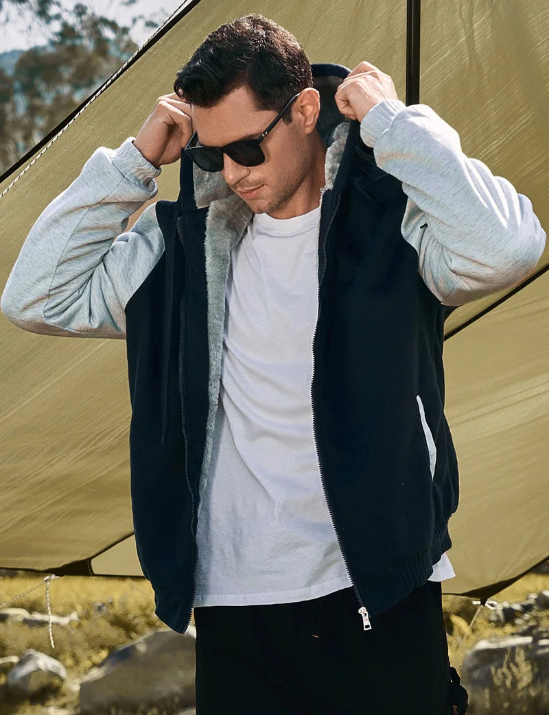 Winter Warm Sherpa Lined Coat for Men Heavyweight Plush Fleece Jackets Outwear Long Sleeve Zip Up Hoodie Sweatshirt Tops Outfits