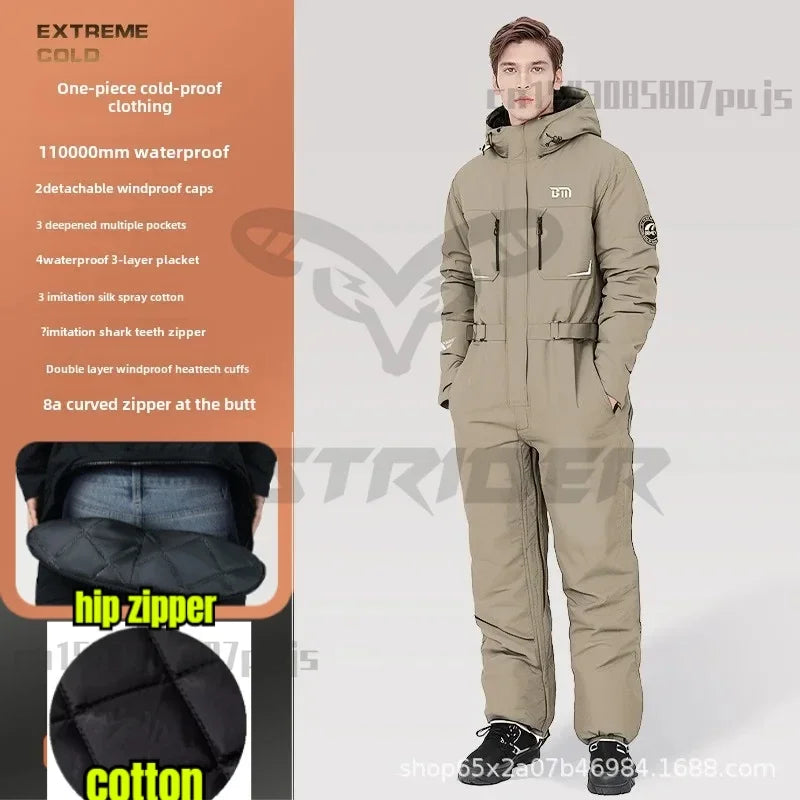 Winter Motorcycle Riding Coldproof Clothing Winter Fashion Waist Designwarm Cotton Jumpsuit,thickened Waterproof Snowmobile Suit