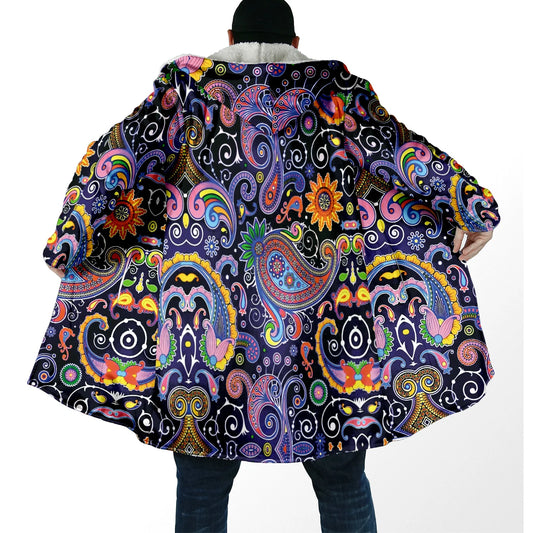 Winter Fashion Men's cloak Hippie Psychedelic Colorful Trippy 3D Printed Thick Fleece Hooded Cloak Unisex Warm Cape Coat DP103