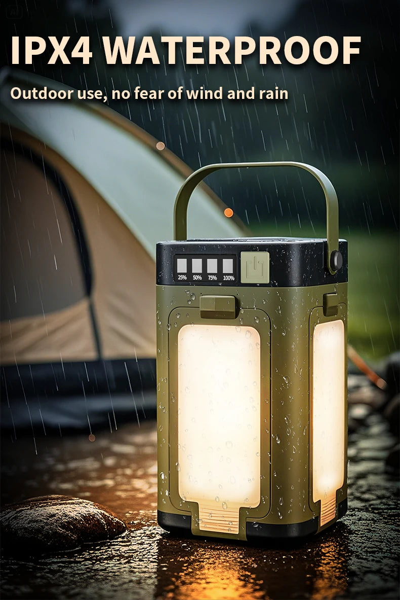 Solar Camping Light，USB/Solar Recharge Portable Lamp with 2000mAh Battery 6 Lighting Modes Outdoor Portable Hanging Tent Light