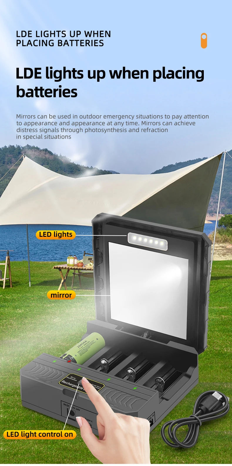 Solar Power Generation Solar Lithium Battery Smart Charger Type-C USB Four-Slot for 3.7V 18650/26650/21700/14500 Batteries