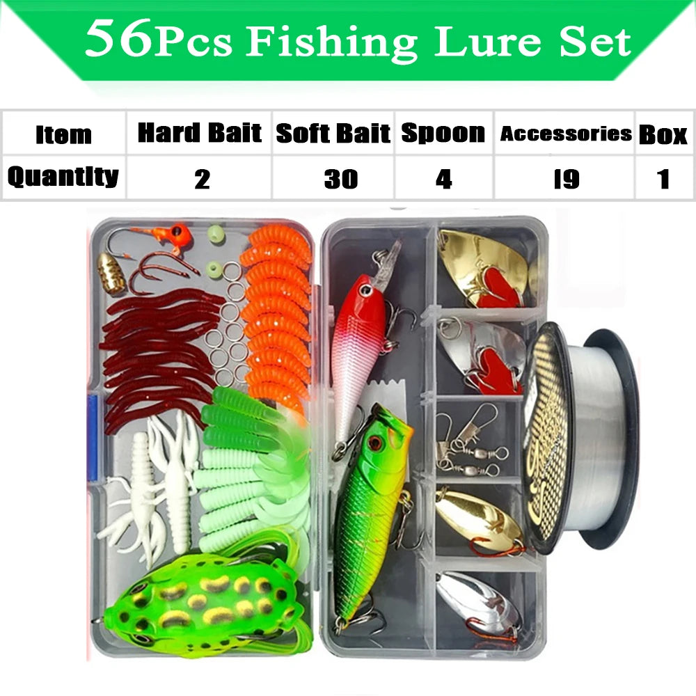 Fishing Lure Kit Soft and Hard Bait Set Gear Layer Minnow Metal Jig Spoon For Bass Pike Crank Tackle Accessories with Box