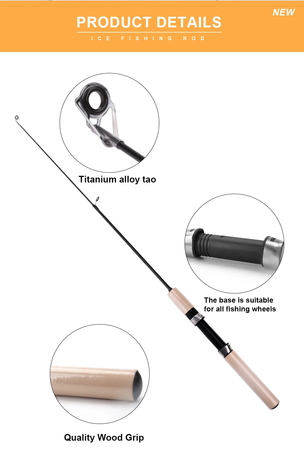 FISH KING Ice Fishing Rod Winter Short Fiber Telescopic Pole Portable Fish Trackle Accessories for Freshwater Saltwater