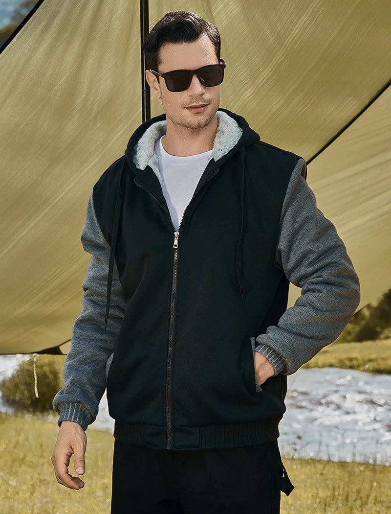 Winter Warm Sherpa Lined Coat for Men Heavyweight Plush Fleece Jackets Outwear Long Sleeve Zip Up Hoodie Sweatshirt Tops Outfits