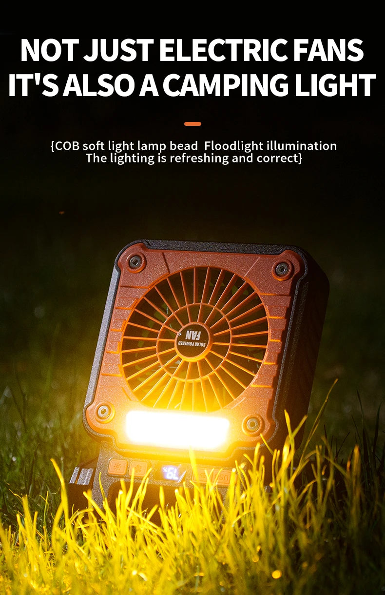 Solar Powered Camping Light with Fan Folding Portable Desk Lamp  Rechargeable Battery for Outdoor Hiking Fishing Camping